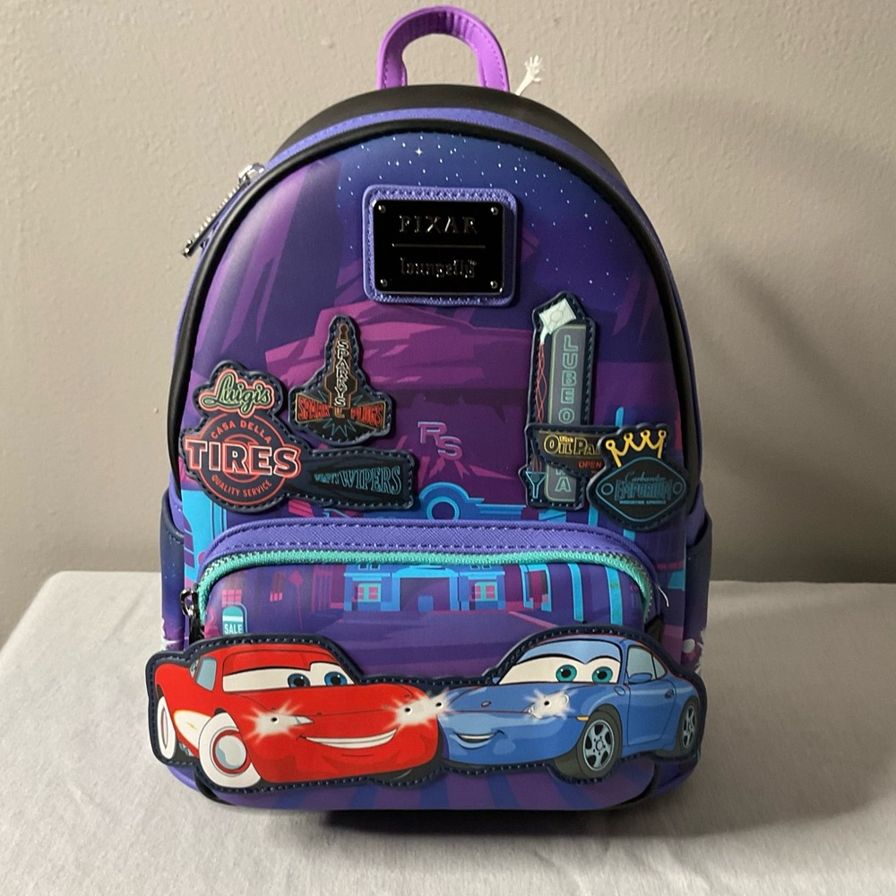 Loungefly X Pixar Cars Lightening McQueen and Sally Light Up Backpack NWT - Picture 4 of 5